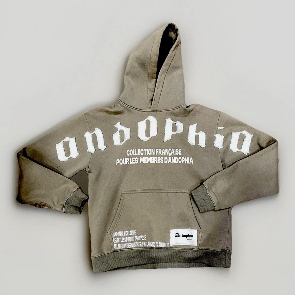 Andophia Collection Francaise 100% Premium Cotton Hoodie Size Large Pullover